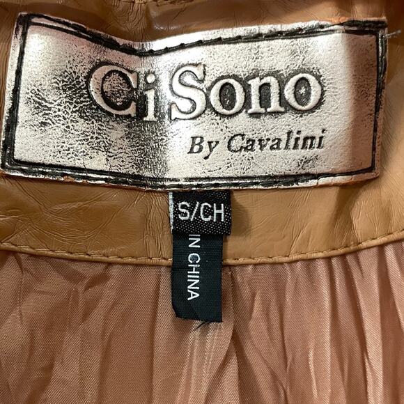 Ci Sono by Cavalini Faux Leather Moto Vest | Tan | Size Small - Picture 2 of 4